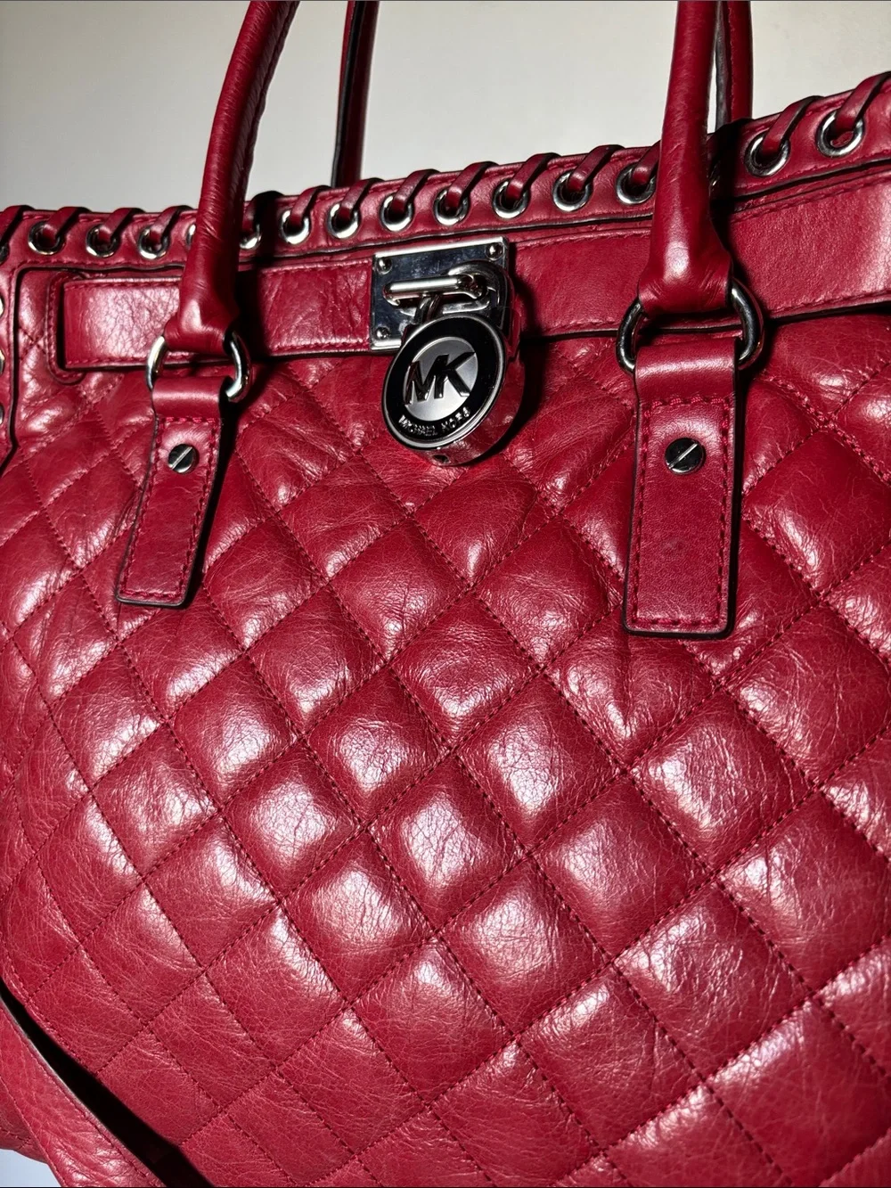 Michael Kors  Hamilton Hippie Grommet Tote Cherry Red Quilted Leather 2013